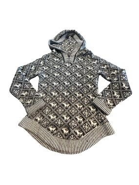 ARTESANIA Hand Made in Peru Alpaca Wool Blend Snowflake Fair Isle Hooded Sweater